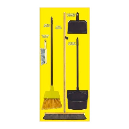 Nmc National Marker Janitorial Shadow Board Combo Kit, Yellow on White, Industrial Grade Aluminum- SBK108AL
